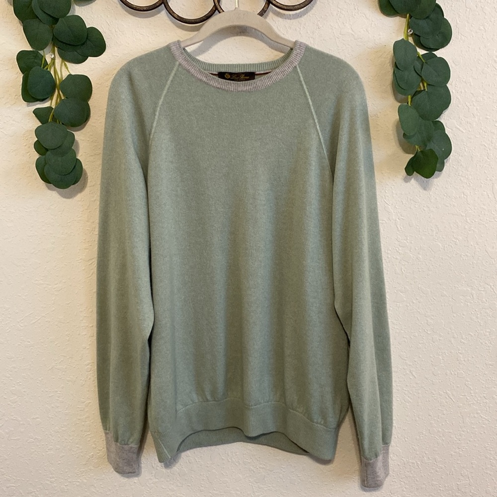 Loro Piana Green Cashmere and Silk Crewneck Sweater